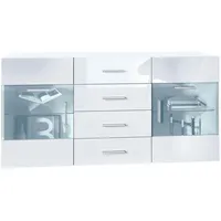 Vladon Sideboard, Weiß Hochglanz, 139x72x35 cm, Wohnzimmer, Kommoden &