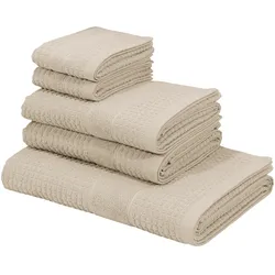 Handtuch Set KANGAROOS "Summer, Duschtuch, Handtuch, Gästeücher", beige (creme), 5 tlg., Frottier, Frottier, Obermaterial: 100% Baumwolle, Handtuch-Sets, einfarbiges Handtuch-Set aus 100% Baumwolle, Hoch-Tief-Effekt