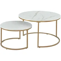 [en.casa] Couchtisch Christchurch 2er Set Marmoroptik, Weiß/Gold