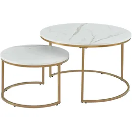 [en.casa] Couchtisch Christchurch 2er Set Marmoroptik, Weiß/Gold