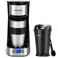 Aigostar Kaffeemaschine mit Mahlwerk, Korbfilter, Kaffeemaschine mit Thermobecher, 24h-Timer, AutoClean-Funktion schwarz