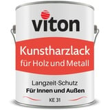 VITON Kunstharzlack für Holz und Metall - 3,5 Kg Alkydharzlack für Außen - Einschichtig, Seidenmatt, Anthrazit - Bootslack-Qualität - Lange Haltbar & Widerstandsfähig - KE 31 - RAL 7035 Lichtgrau