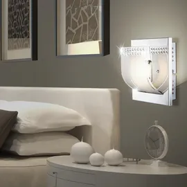 GLOBO Wandlampe chrom Glas LED Wandleuchte Flurleuchte Treppenhauslampe Wohnzimmerlampe, 1x LED Warmweiß, Dxh 16x9 cm, 2er Set