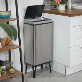 Relaxdays Mülleimer Sensor, 60 l, elektrischer Deckel, Müllbeutelhalter, Küchenmülleimer, Abfalleimer, Silber