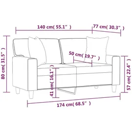 vidaXL Sofa + Bettsofa, Sofa 2 Sitzer, mit Zierkissen Grau 140 cm Kunstleder