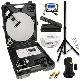 PremiumX Mobile Camping SAT Anlage Receiver Satelliten-Finder Single LNB Kabel Koffer Stativ
