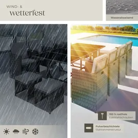 Tectake tectake® Rattan Sitzgruppe, für 8 bis 12 Personen, UV-beständig, zusammenschiebbar, inklusive Schutzhülle