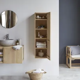 Tikamoon Badezimmer Hängeschrank Hochschrank aus massivem Teak Bad Naturholz Badschrank