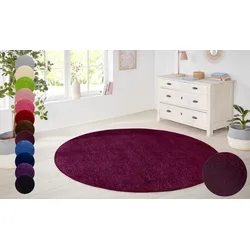 Teppich HANSE HOME "Shashi" Gr. 9, lila (brombeer), H:8,5mm Ø:133cm, Kunstfaser, Teppiche, Kurzflor, Unifarben, Teppich, Weich, Esszimmer, Kinderzimmer, Flur