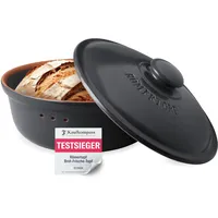 Römertopf Brottopf Rund Ø 30cm - Brotkasten Schwarz aus Keramik - Atmungsaktiver Tontopf für langanhaltende Frische von Brot und Brötchen