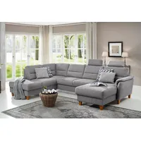 Wohnlandschaft HOME AFFAIRE "Palmera U-Form, B: 308 cm", silber, B:308cm H:89cm T:212cm, 100% Polyester;Struktur (100% Polyester);Luxus-Microfaser in Lederoptik (100% Polyester), Sofas, Wohnlandschaft, optional Bettfunktion & Bettkasten, Federkern, Topseller