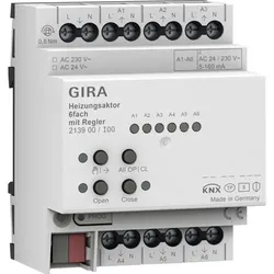 Gira Heizungsaktor, KNX, REG, 6Ausg, 1,5A, 230V, Ventilschutzfunktion, Handschaltung, 213900