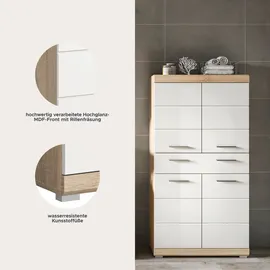 WELLTIME SIENA Midischrank 74 x 141 x 31 cm Braun/Weiß