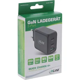 InLine USB PD Netzteil, GaN Ladegerät, 3-Port, Dual USB-C + USB-A, 65W,