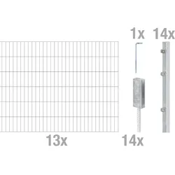 Alberts Komplettset Doppelstabmattenzaun Feuerverzinkt, Riffelstahldolle, 2 m Matten Höhe 80-120 cm