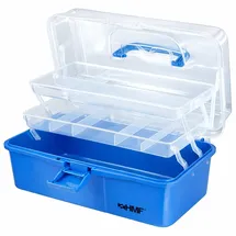 HMF Nähkasten mit 3 Ebenen, Sortierbox für Kleinteile, 33 x 20 x 15 cm, Blau
