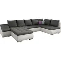 Wohnlandschaft mit Bettfunktion Polstergarnitur Ecksofa mit Schlaffunktion und Bettkasten Couch für Wohnzimmer Schlafsofa Sofagarnitur Sofa Eckcou... - Dunkelgrau/Weiß