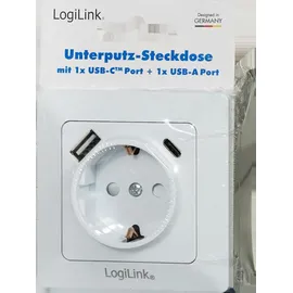 Logilink PA0253 - Unterputz-Steckdose mit Schutzkontaktbuchse, USB-A, Weiß