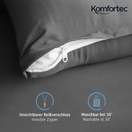 Komfortec Kissenbezug 2er Set - 100% Mikrofaser, Weich & Atmungsaktiv, mit Reißverschluss - Kopfkissenbezug - Waschbar & Pflegeleicht - Anthrazit - 80 x 80 cm