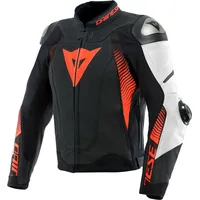 Dainese Super Speed 4, Lederjacke perforiert - Matt-Schwarz/Weiß/Neon-Rot -