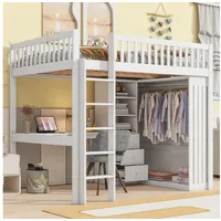 HAUSS SPOLE Hochbett 140x200cm mit Schreibtisch, Kleiderschrank, 3 Schubladen, Weiß (Hochbett,mit Schreibtisch & Kleiderschrank Inkl. Stauraum, Geländer und Treppe) ohne Matratze
