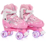 Rollschuhe für Kinder, 8 leuchtende Rollen, zweireihige Rollschuhe für Mädchen, Jungen und Anfänger, sicher und langlebig (Rosa, S (27-32))