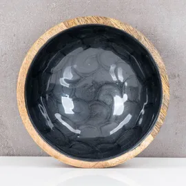 levandeo Schüssel 15cm Mango Holz Grau Perlmutt Emaille Schale Bowl Salatschüssel Deko - Braun