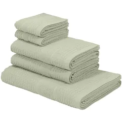 Handtuch Set KANGAROOS "Summer, Duschtuch, Handtuch, Gästeücher", grün, 5 tlg., Frottier, Frottier, Obermaterial: 100% Baumwolle, Handtuch-Sets, einfarbiges Handtuch-Set aus 100% Baumwolle, Hoch-Tief-Effekt