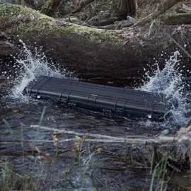 HMF Outdoor Transportkoffer ODK200, Wasserdichter IP67 Hartschalenkoffer mit Rasterschaumstoff, 135 x 41 x 15,5 cm, Schwarz