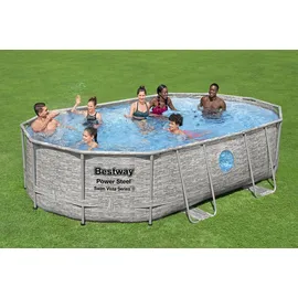 BESTWAY Power Steel Swim Vista Series Set 488 x 305 x 107 cm steinwandoptik inkl. Filterpumpe