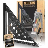KLRStec Professional Zimmermannswinkel Set – Hochwertiges Tischlerwinkel Set inkl. Tieflochmarker [+Minen] Metall Messwinkel Werkzeug-Set