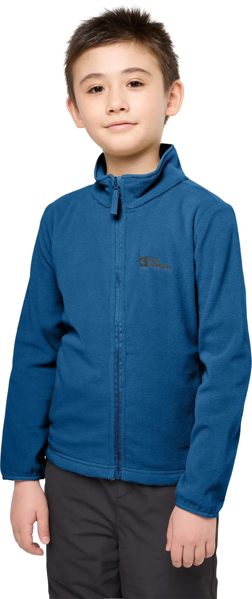 Fleecejacke JACK WOLFSKIN "TAUNUS JACKET K", Kinder, Gr. 128, blau (crisp cobalt), Fleece, Obermaterial: 100% Polyester, sportlich, Langarm mit Gummizug, Jacken, einfach zu tragen und einfach zu pflegen