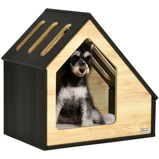 PawHut Hundehütte aus Holz Gemütliche Indoor Katzenhöhle - Hundeschlafplatz mit Kissen, für kleine Hunde bis 8kg, 60x40x59,2cm Aosom