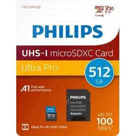 Philips MicroSDXC Card 512GB Class 10 UHS-I U3 incl. Adapter