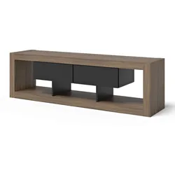 TV-Bank TEMAHOME "Nara TV-Tisch, TV-Schrank, Lowboard", schwarz (nussbaumfarbig, schwarz), B:175cm H:52cm T:51cm, Wabenplatte, Sideboards, 7 cm starker Rahmen für hohe Stabilität, 2 Schubladen