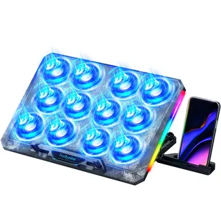 Trullypine Laptop Kühlpad für 12-17,3 Zoll, leistungsstarke 12 leise Lüfter, schnelle Kühlung, ergonomischer Notebook Cooler Ständer, 5 höhenverstellbar, 2 USB-Anschlüsse, Telefonhalter (Getriebe)
