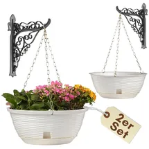 GarPet Blumenampel 2er Set hängend inkl. Kette Wandhalterung weiß