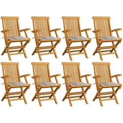 vidaXL Gartenstühle Graue Karomuster-Kissen 8 Stk. Massivholz Teak