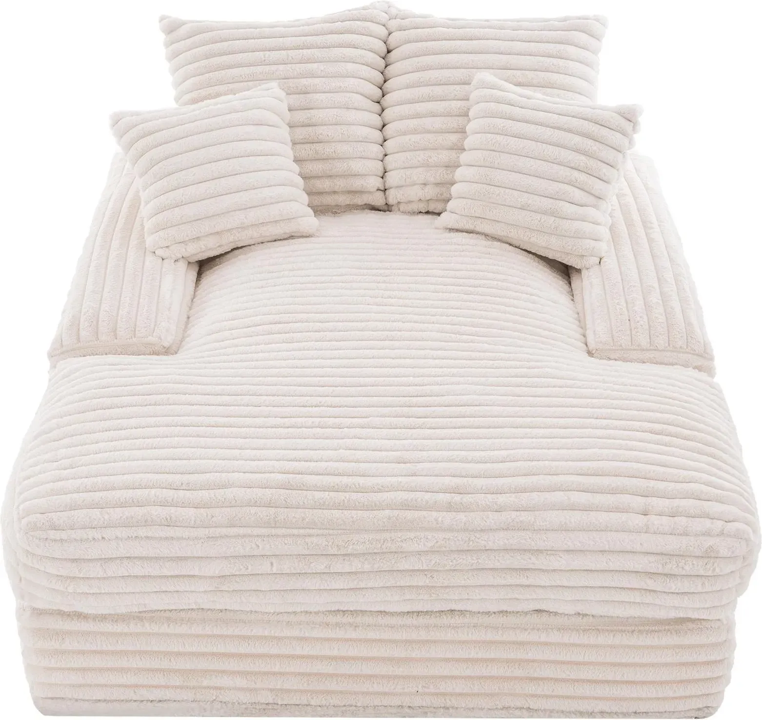 Luxus Cord-Chaiselongue mit 4 abnehmbaren Kissen, hochdichtem Memory-Schaum, 165x135x58 cm, Beige