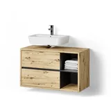 livinity® Waschbeckenunterschrank, Eiche Artisan, Anthrazit, 5 Fächer, 2 Schubladen, Rechteckig, 100x60x45.5 cm, Badezimmer, Badezimmerschränke, Waschbeckenunterschränke