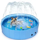 Nobleza Hundepool mit Sprinkler, Planschbecken für Große & Kleine Hunde, 2 in 1 Faltbarer und Tragbarer PVC Schwimmbecken für Hunde, rutschfeste Hundebadewanne für Den Somme, 120 * 30cm