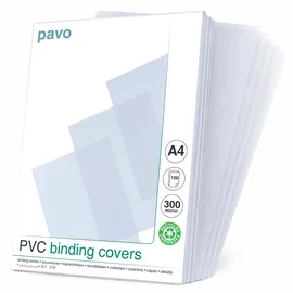 Pavo Einbanddeckel-Klarsichtfolie A4, PVC-Folie, 0.30 mm, 100-er Pack, transparent