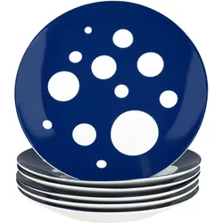 6er Set Pula blau Kuchenteller Porzellan 6 Pers Dessert Frühstücks-Teller Punkte