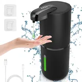 Cuteefun Automatisch Flüssig Seifenspender, 380ml Elektrischer Seifenspender mit Sensor, 4-Stufig Einstellbares Flüssigkeitsvolumen, Wiederaufladbarer Seifenspender Wandmontage für Bad, Küche, Schwarz