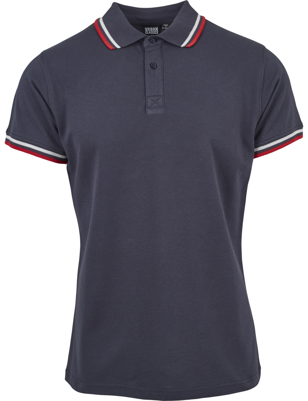 Urban Classics Herren Poloshirt Double Stripe Regular Fit Blau/Weiß/Fire Rot S