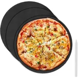 SHUESS 3er Set Schieferplatte Rund 30 cm, Schieferplatte Servierplatte Tafelplatte Runde mit 3 Speckstein Kreide, Naturschiefer für Sushi und Tischdekorationen, Basteln (Schwarz)