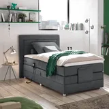 Lomadox Boxspringbett 100x200 cm SABA-09 in der modernen Farbe Dark Grey und Härtegrad H2 - Grau