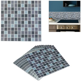 Relaxdays Mosaik Fliesenaufkleber, 10er Set, selbstklebend, Küche & Badezimmer, 23,5x23,5 cm, 3D Klebefliesen, grau