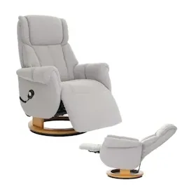 MCA Furniture MCA Relaxsessel + Aufstehhilfe HWC-N58, Fernsehsessel Sessel Fußstütze Bouclé Stoff Holz grau, Holz Natur