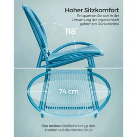 Songmics Balkonmöbel, 3er Set, mit Tisch, 2 Stühlen, seeblau